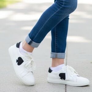 Kate Spade Fez Leather Suede Sneakers Optic White Black Size 9